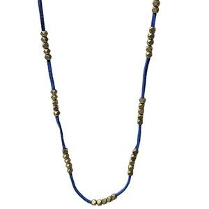 Boho Gold Tone Bead Blue Suede Cord Necklace Minimalist Fashion Jewelry Women